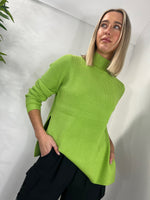 Load image into Gallery viewer, ICHI Ribbed Knit Side Slit Jumper - Parrot Green
