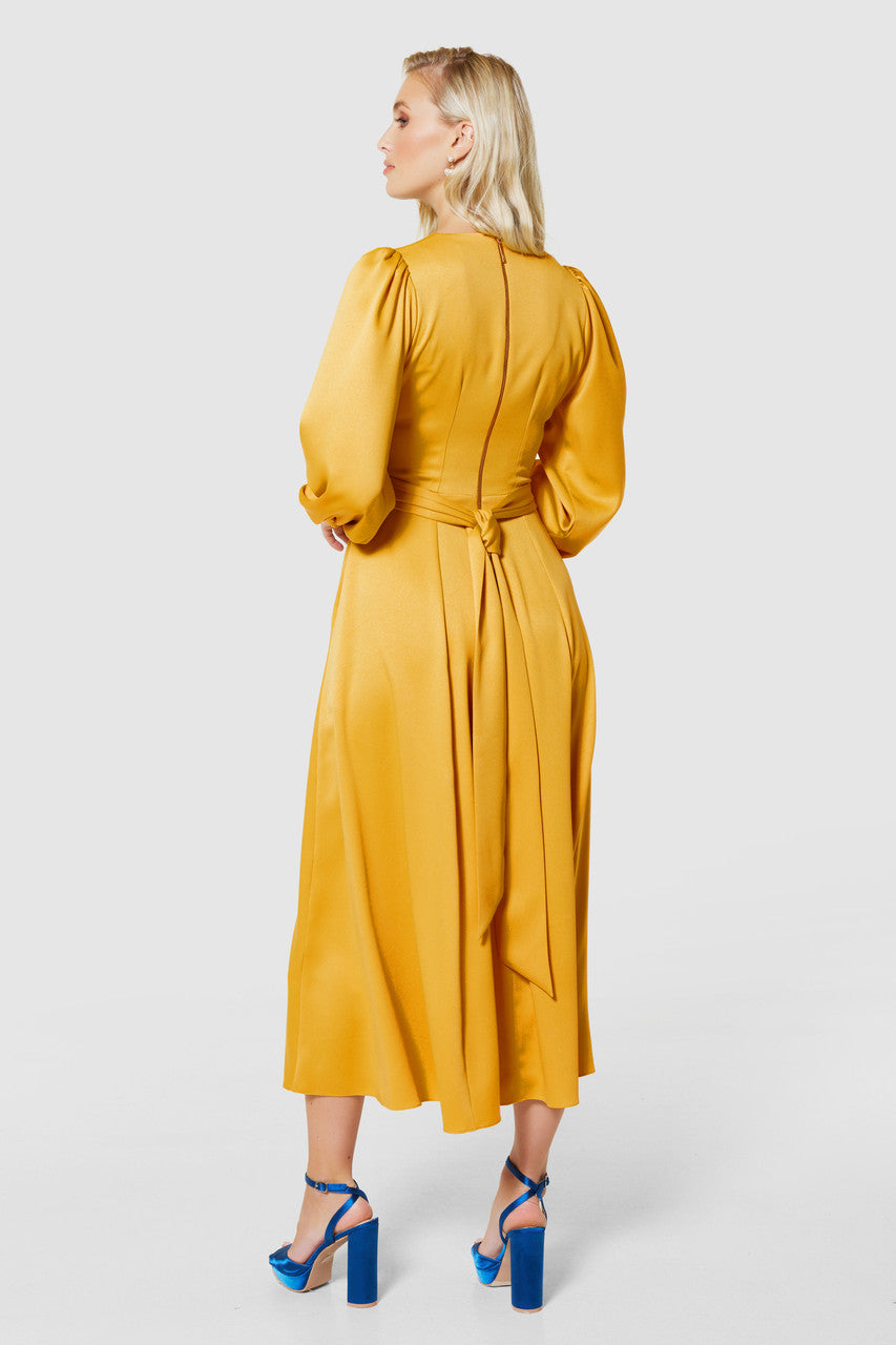Closet London Full Skirt Wrap Dress - Yellow