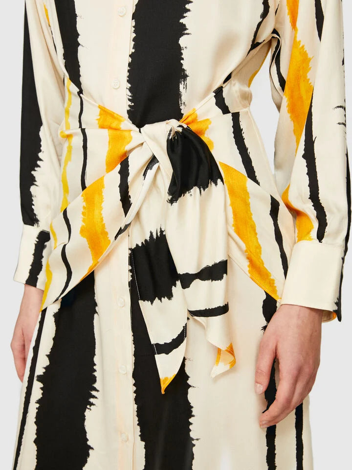 Sisley Printed Shirt Dress With Sash - Yellow