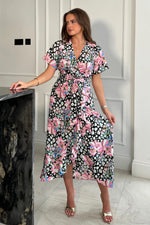 Load image into Gallery viewer, Farrah Wrap Hem Frill Detail Maxi Dress Pink
