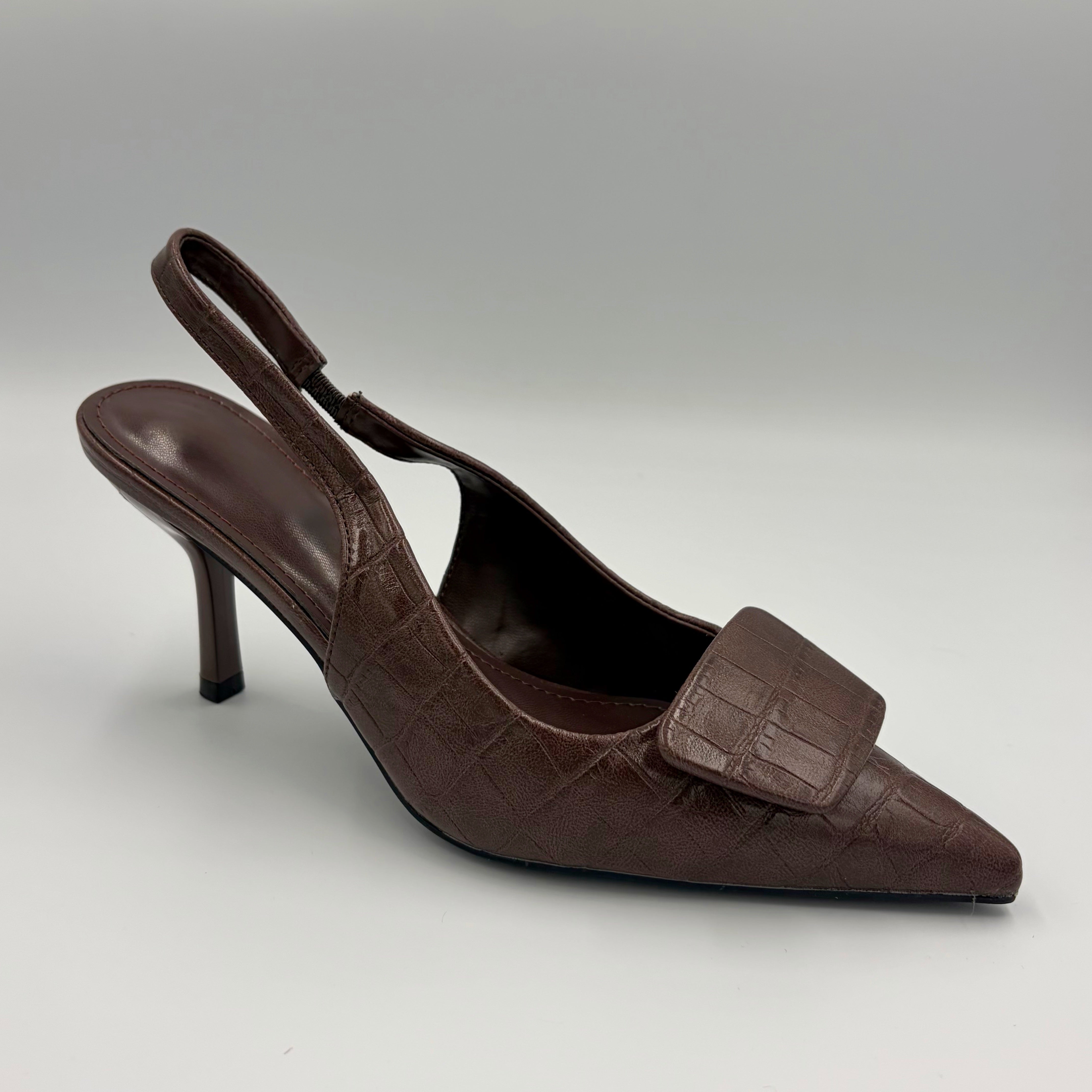 Brown Croc Embossed Slingback Heel