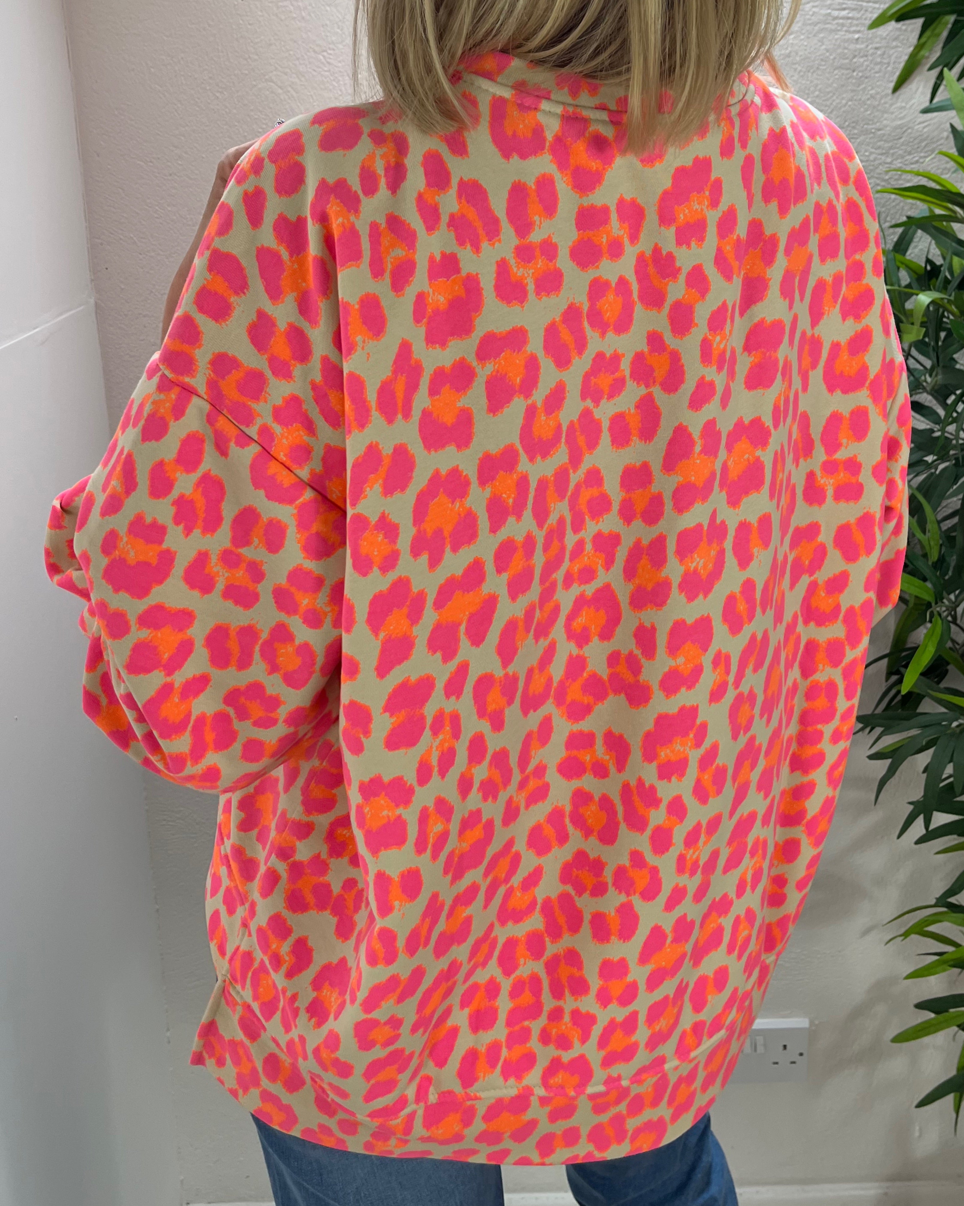 Leopard Print Sweatshirt Neon Pink/Orange