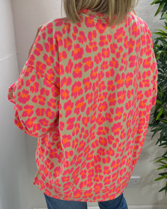 Leopard Print Sweatshirt Neon Pink/Orange