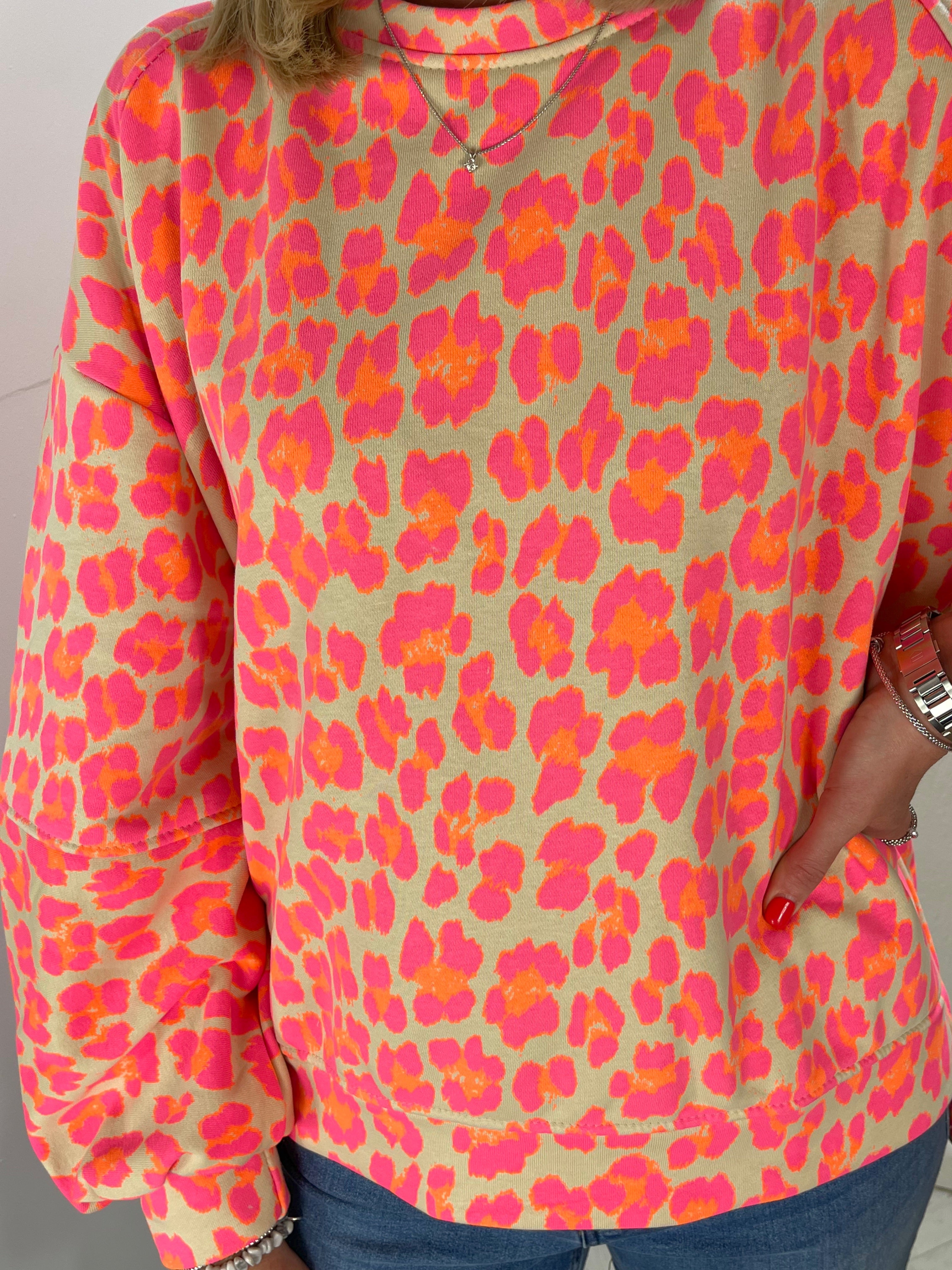 Leopard Print Sweatshirt Neon Pink/Orange
