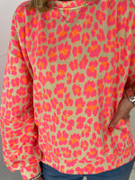 Load image into Gallery viewer, Leopard Print Sweatshirt Neon Pink/Orange
