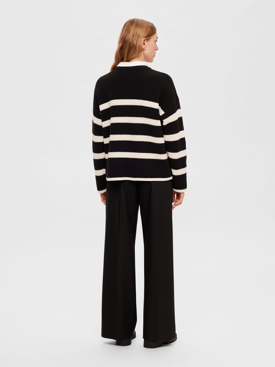 Paige Chunky Ribbed Striped Knitted Jumper - Black