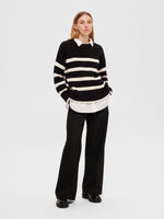 Load image into Gallery viewer, Selected Femme Chunky Ribbed Striped Knitted Jumper - Black
