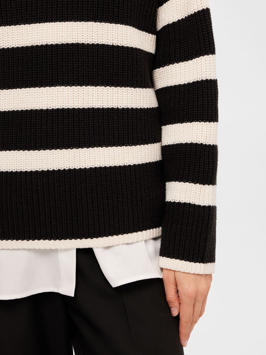 Paige Chunky Ribbed Striped Knitted Jumper - Black
