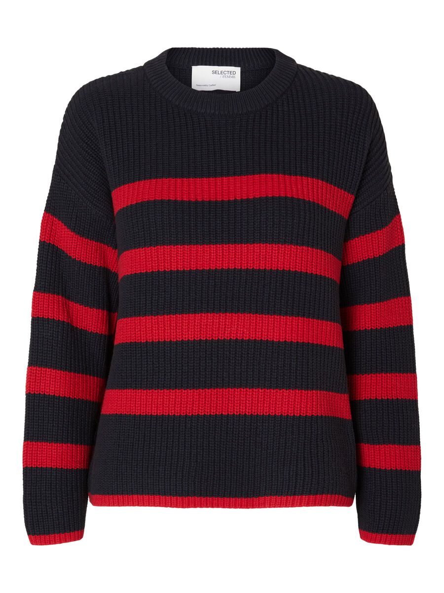 Selected Femme Chunky Ribbed Striped Knitted Jumper - Dark Sapphire