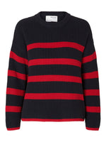 Load image into Gallery viewer, Selected Femme Chunky Ribbed Striped Knitted Jumper - Dark Sapphire

