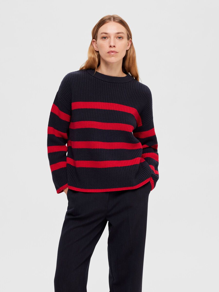 Paige Chunky Ribbed Striped Knitted Jumper - Dark Sapphire