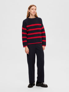 Paige Chunky Ribbed Striped Knitted Jumper - Dark Sapphire