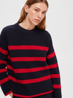 Load image into Gallery viewer, Selected Femme Chunky Ribbed Striped Knitted Jumper - Dark Sapphire
