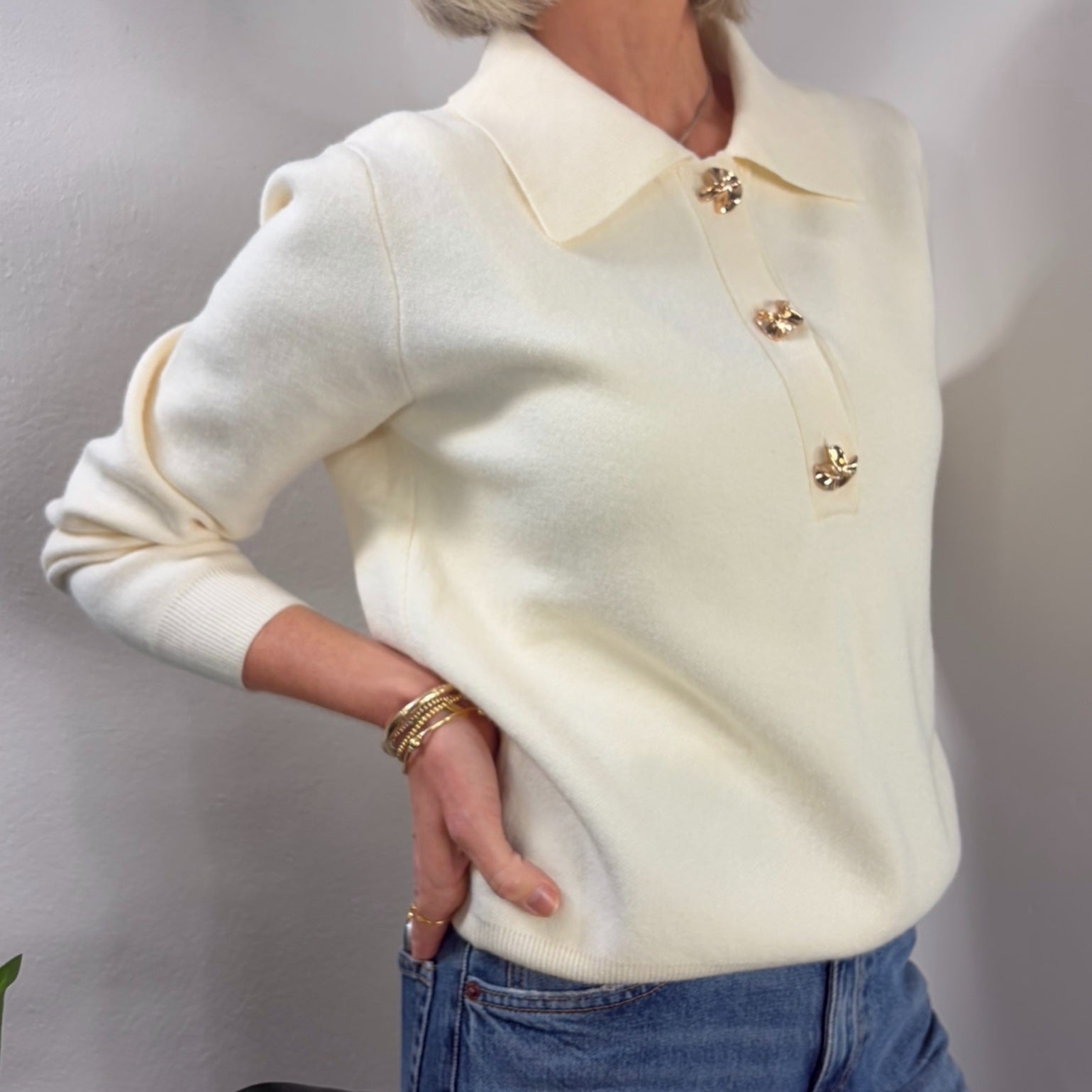 Collared Gold Button Knit