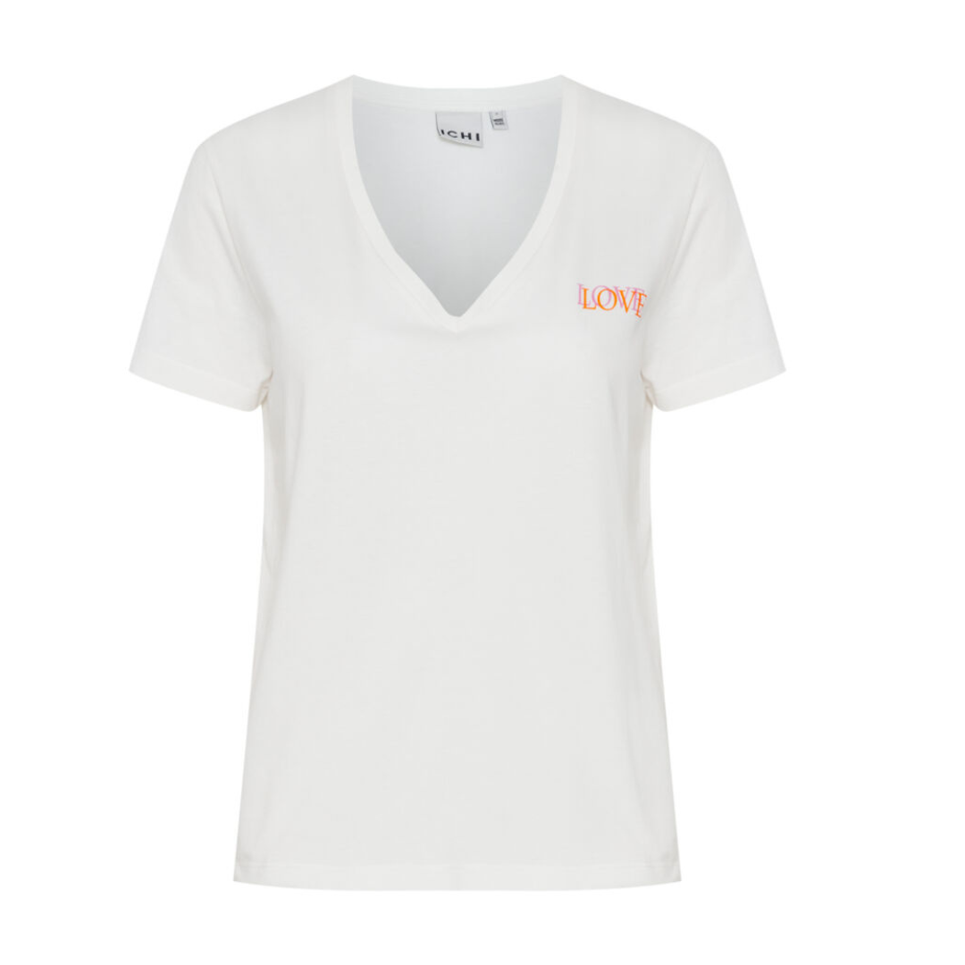 ICHI Love Logo V-Neck T-Shirt - Cloud Dancer