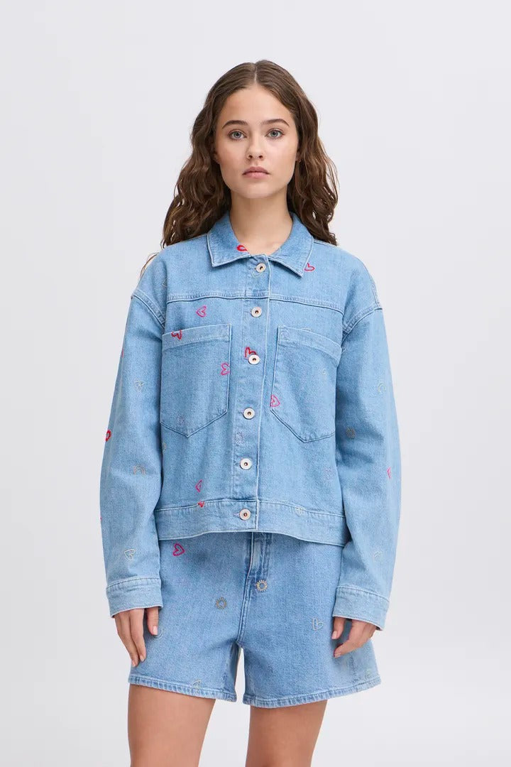 Ichi Embroidered Heart Denim Jacket
