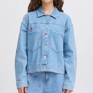 Ichi Embroidered Heart Denim Jacket