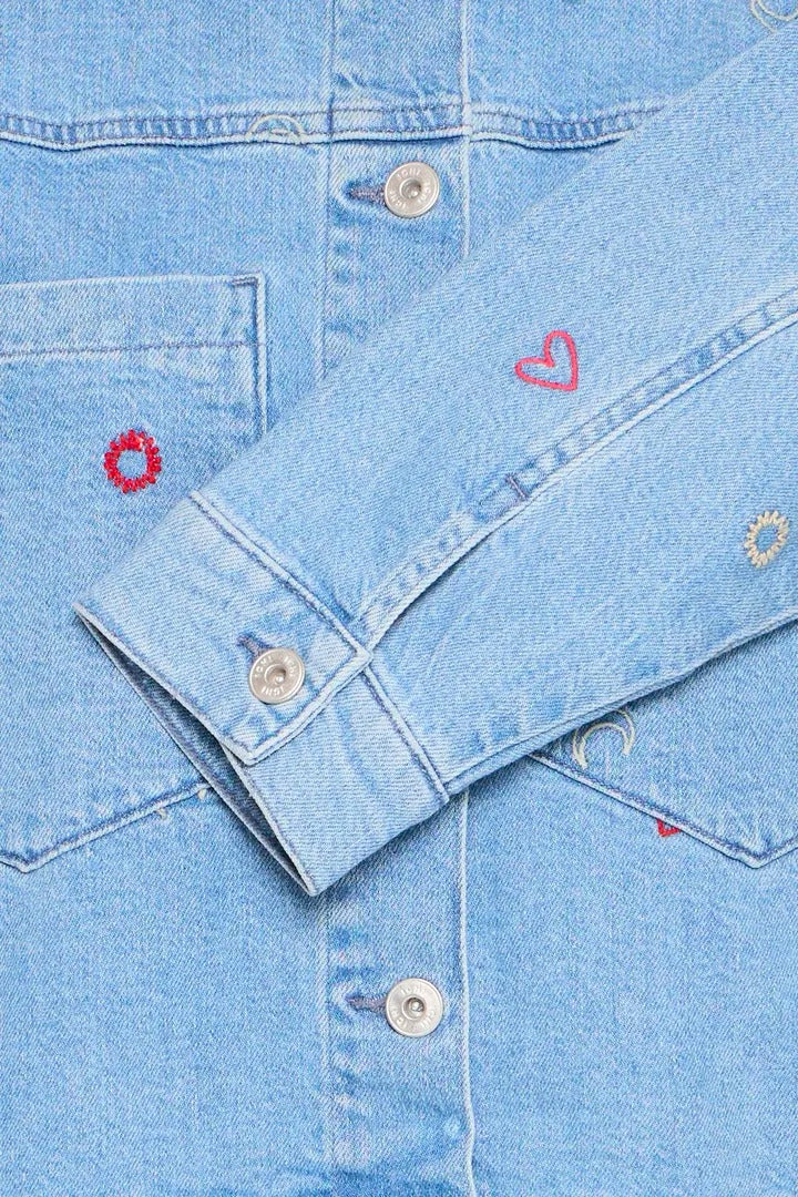 Ichi Embroidered Heart Denim Jacket