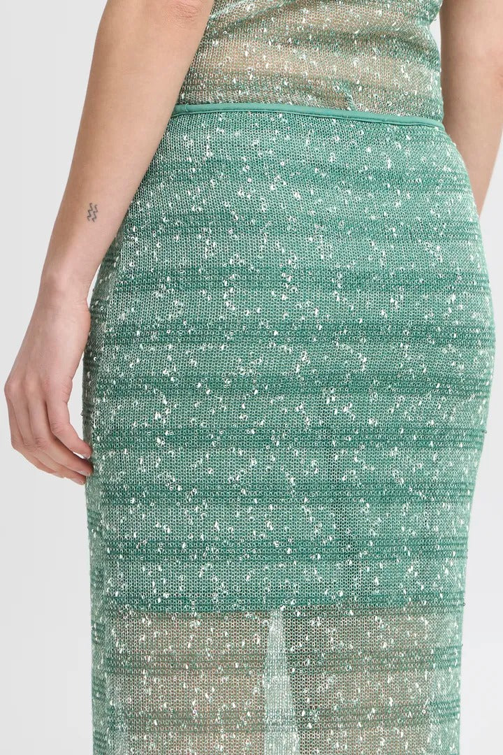 Ichi Sequin Mesh Midi Skirt