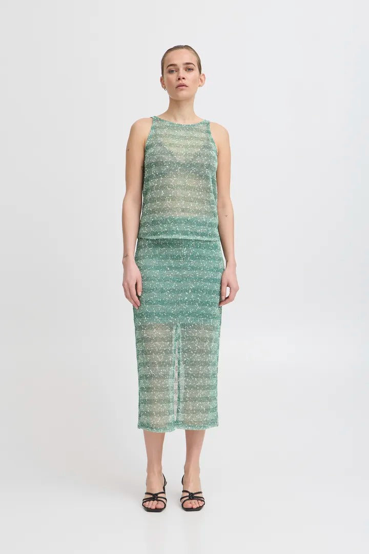 Ichi Sequin Mesh Midi Skirt