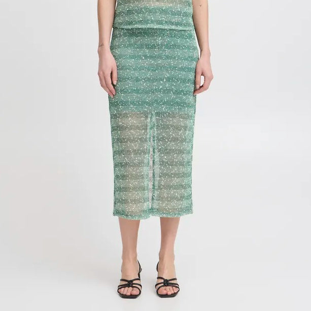 Ichi Sequin Mesh Midi Skirt