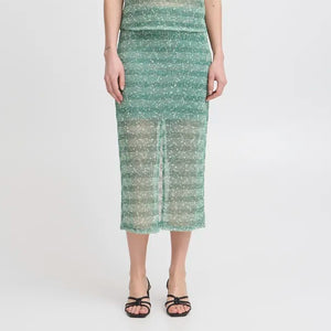 Ichi Sequin Mesh Midi Skirt