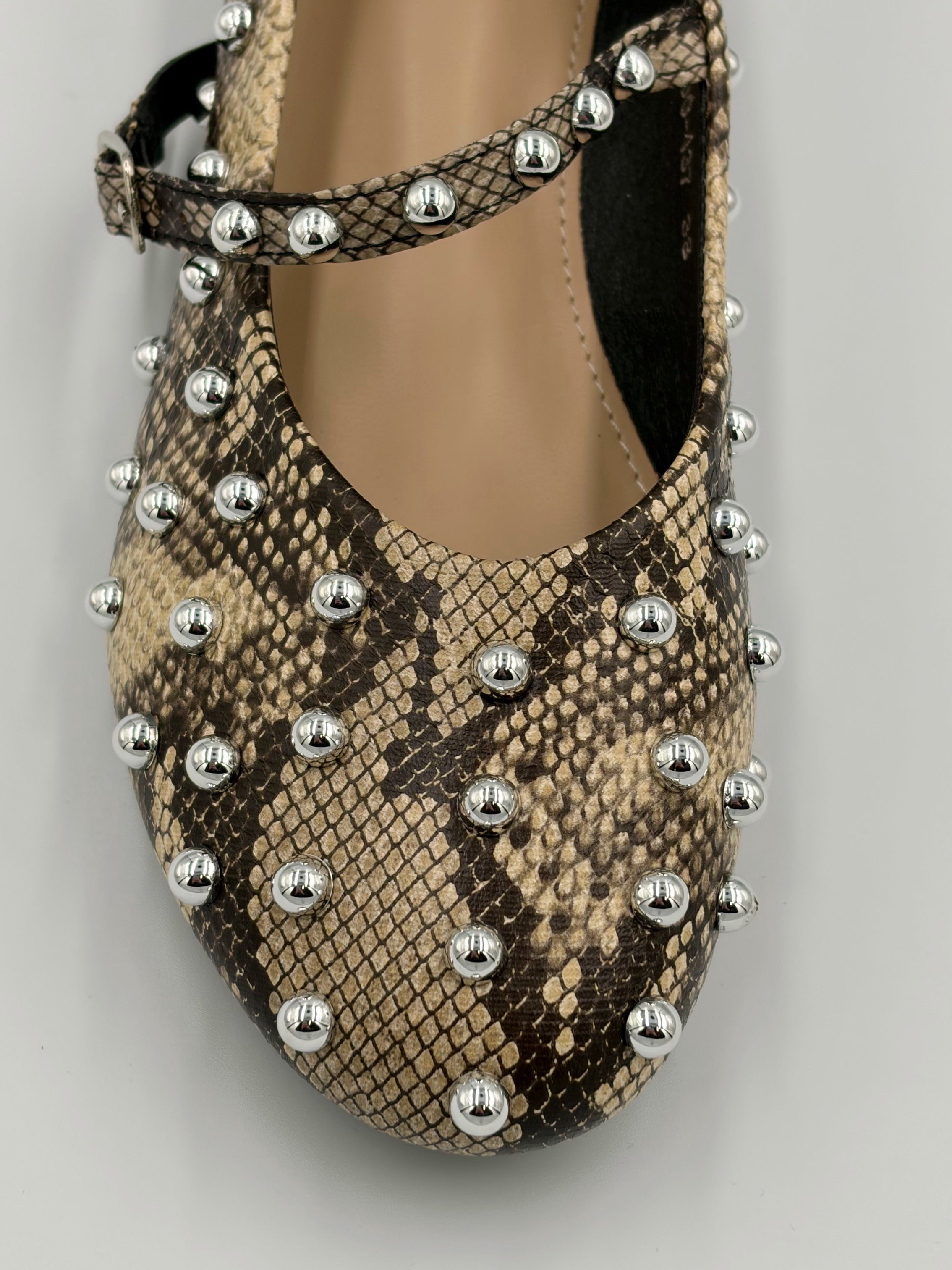 Studded Snake Flat Pumps