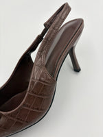 Load image into Gallery viewer, Brown Croc Embossed Slingback Heel

