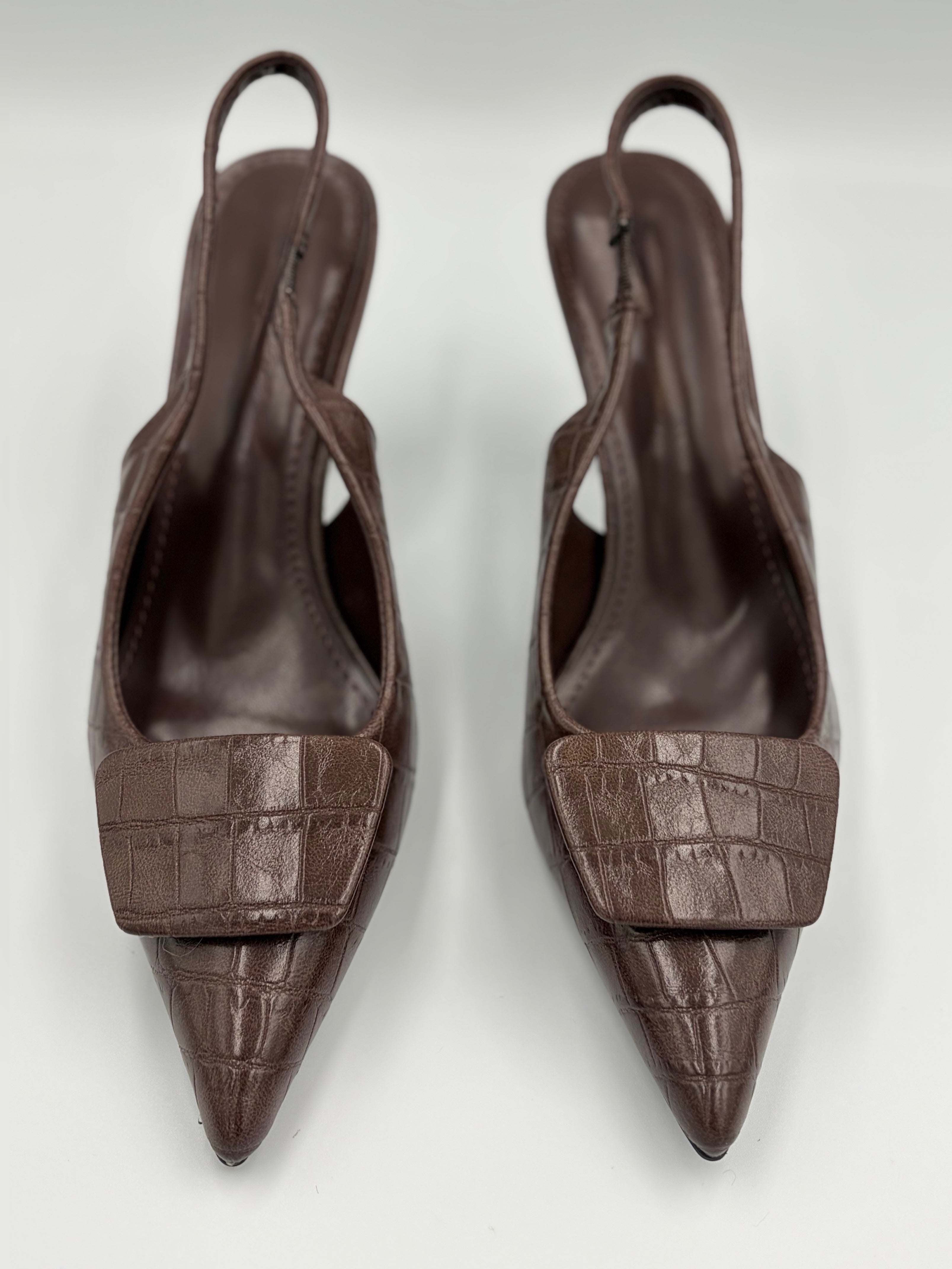 Brown Croc Embossed Slingback Heel