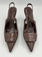 Load image into Gallery viewer, Brown Croc Embossed Slingback Heel
