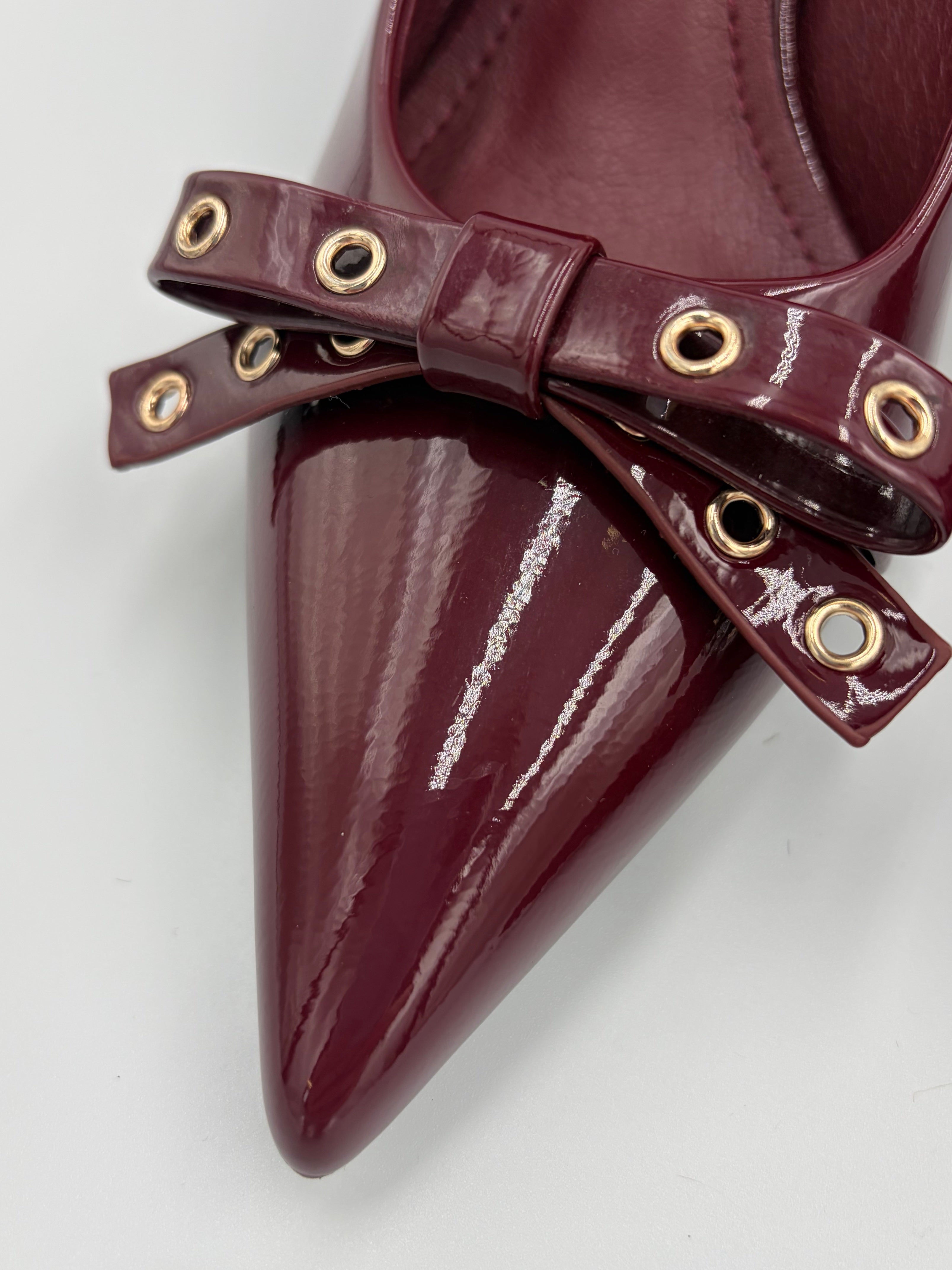 Wine Bow Front Patent Heel
