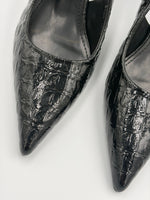 Load image into Gallery viewer, Black Croc Embossed Slingback Heel
