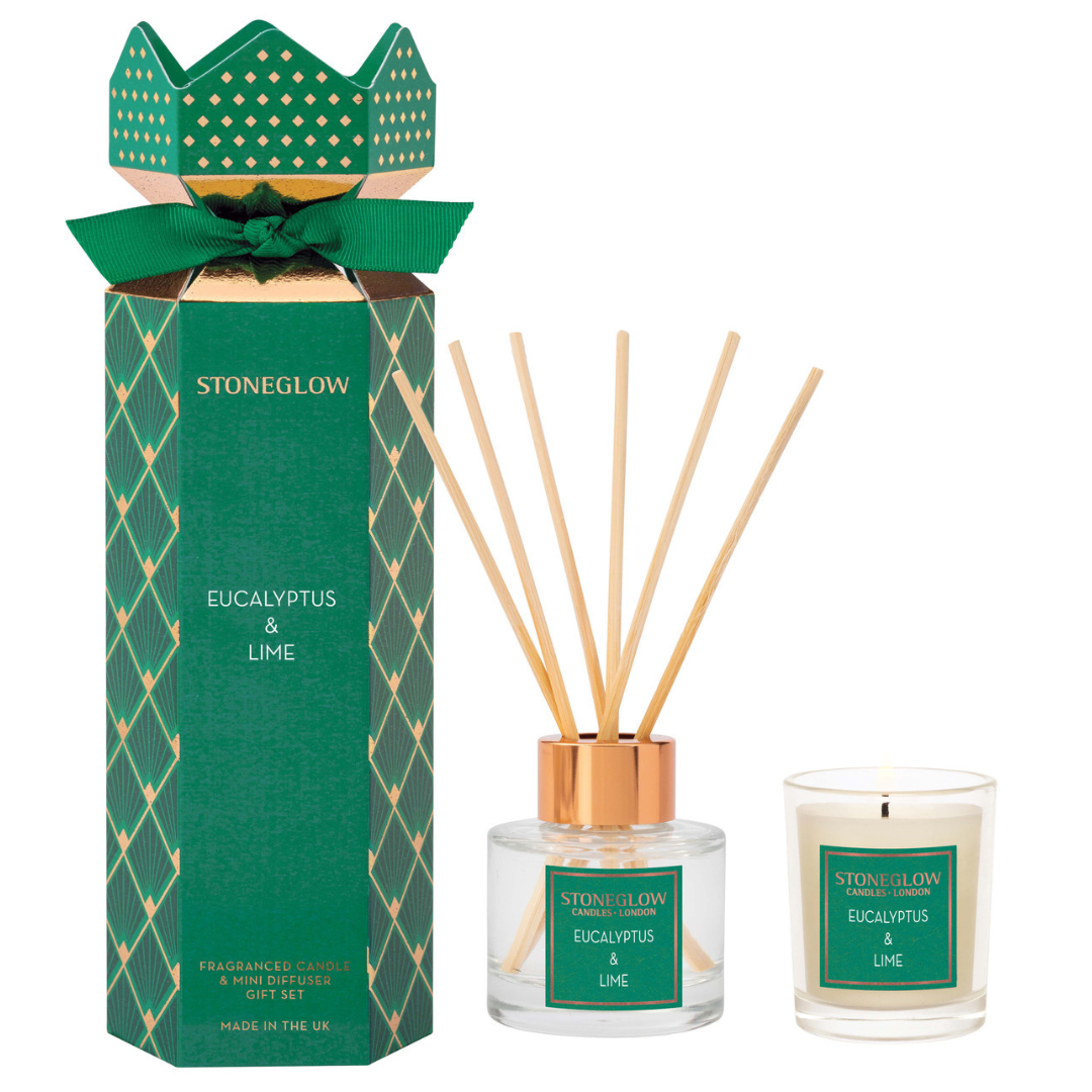 Stoneglow Christmas Candle & Reed Diffuser Duo Gift Set - Eucalyptus & Lime