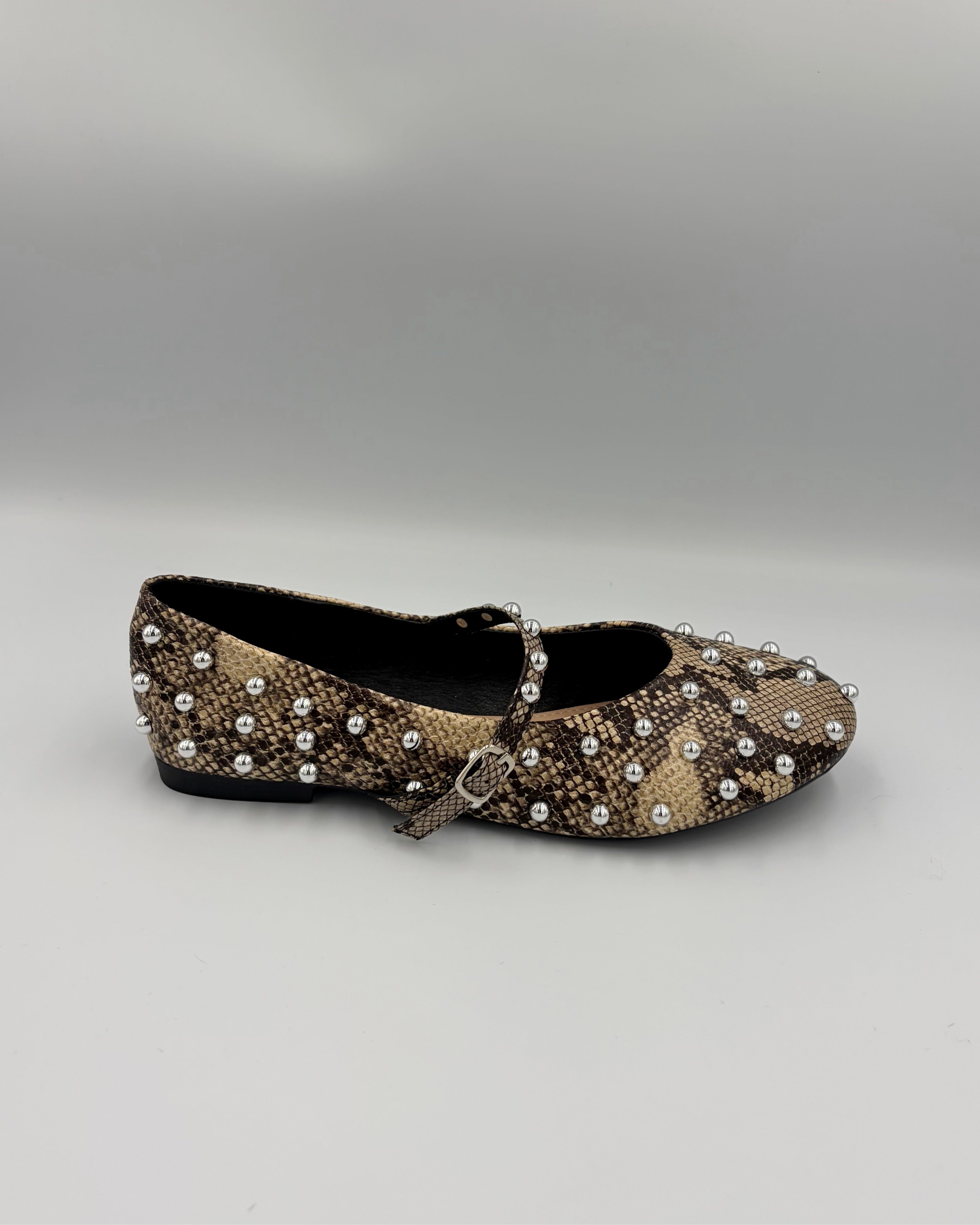 Studded Snake Flat Pumps