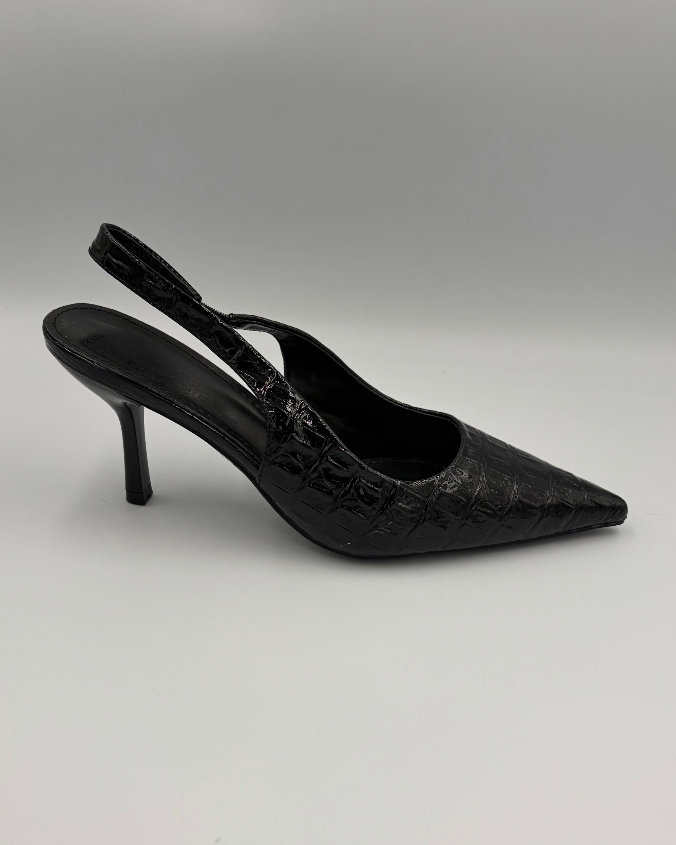 Black Croc Embossed Slingback Heel