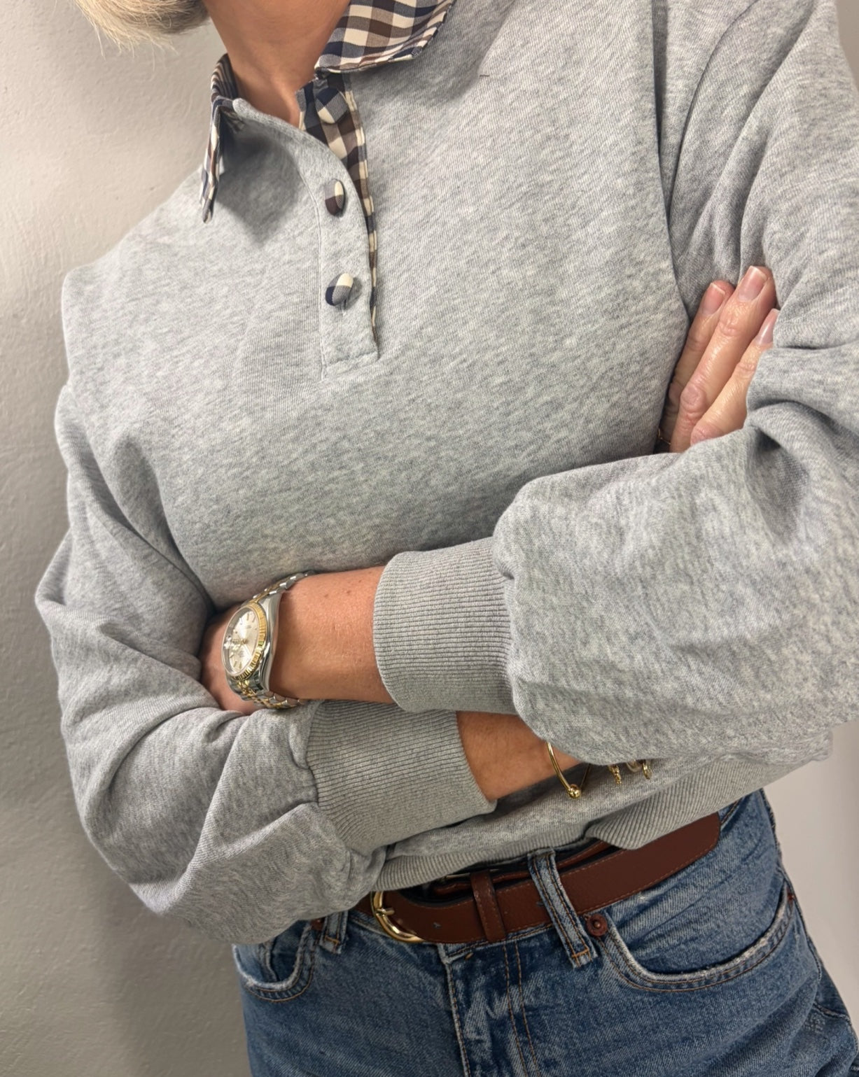 Plaid Collared Sweatshirt