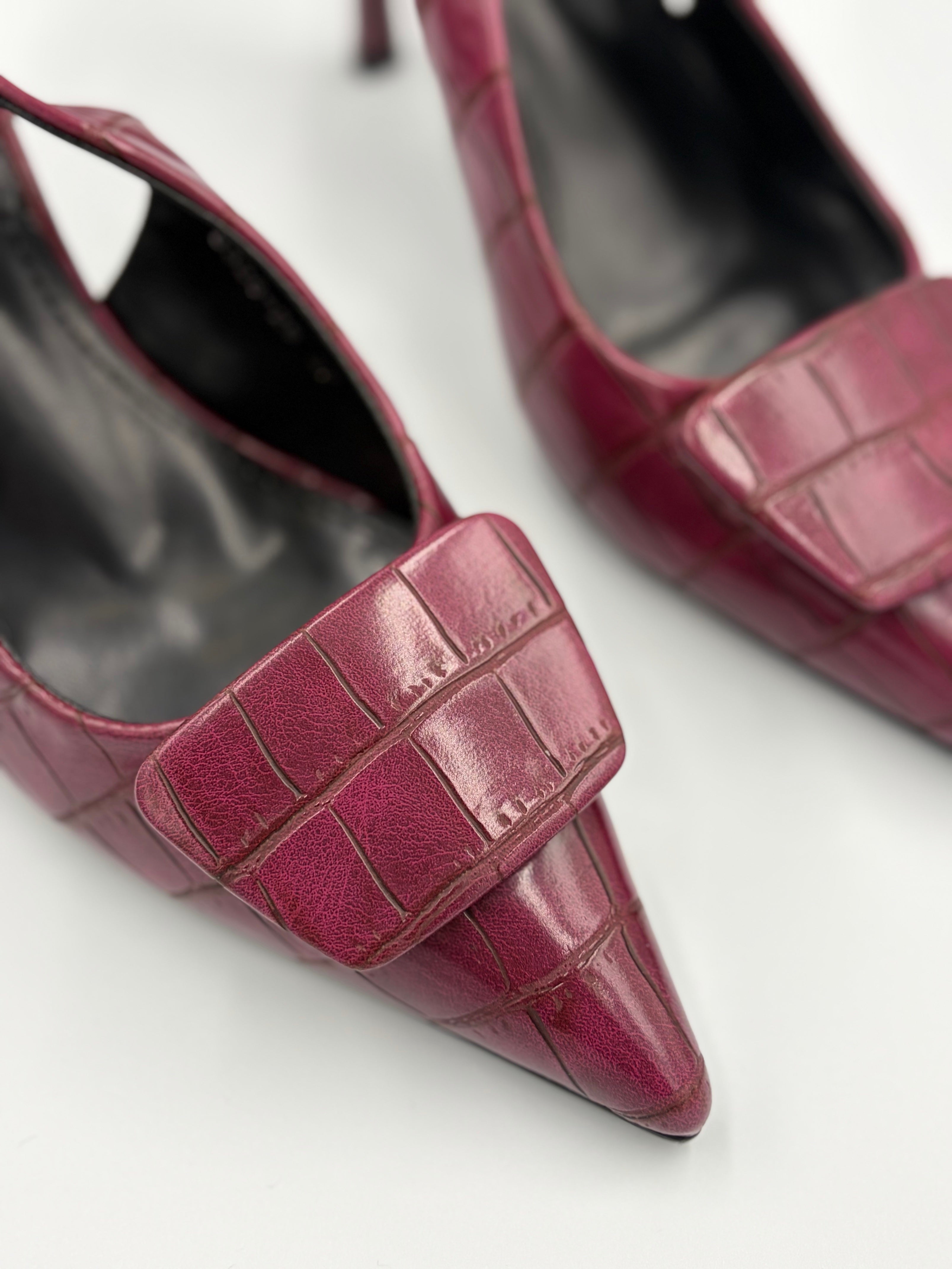 Wine Croc Embossed Slingback Heel