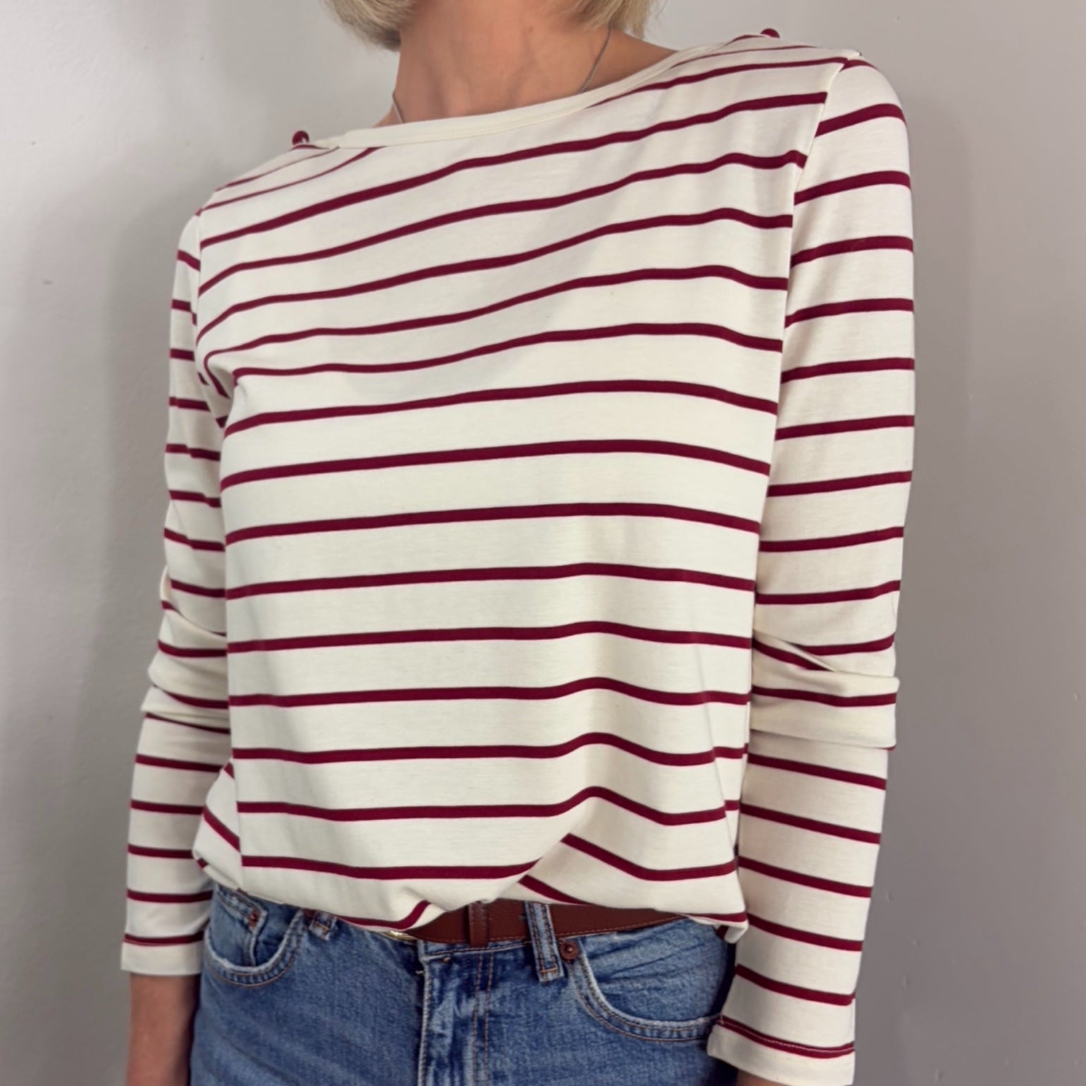Stripe LS Top W/ Shoulder Buttons