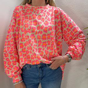 Leopard Print Sweatshirt Neon Pink/Orange
