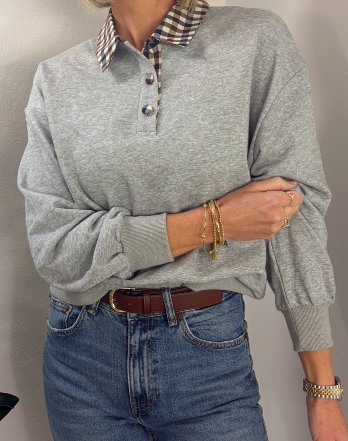 Plaid Collared Sweatshirt