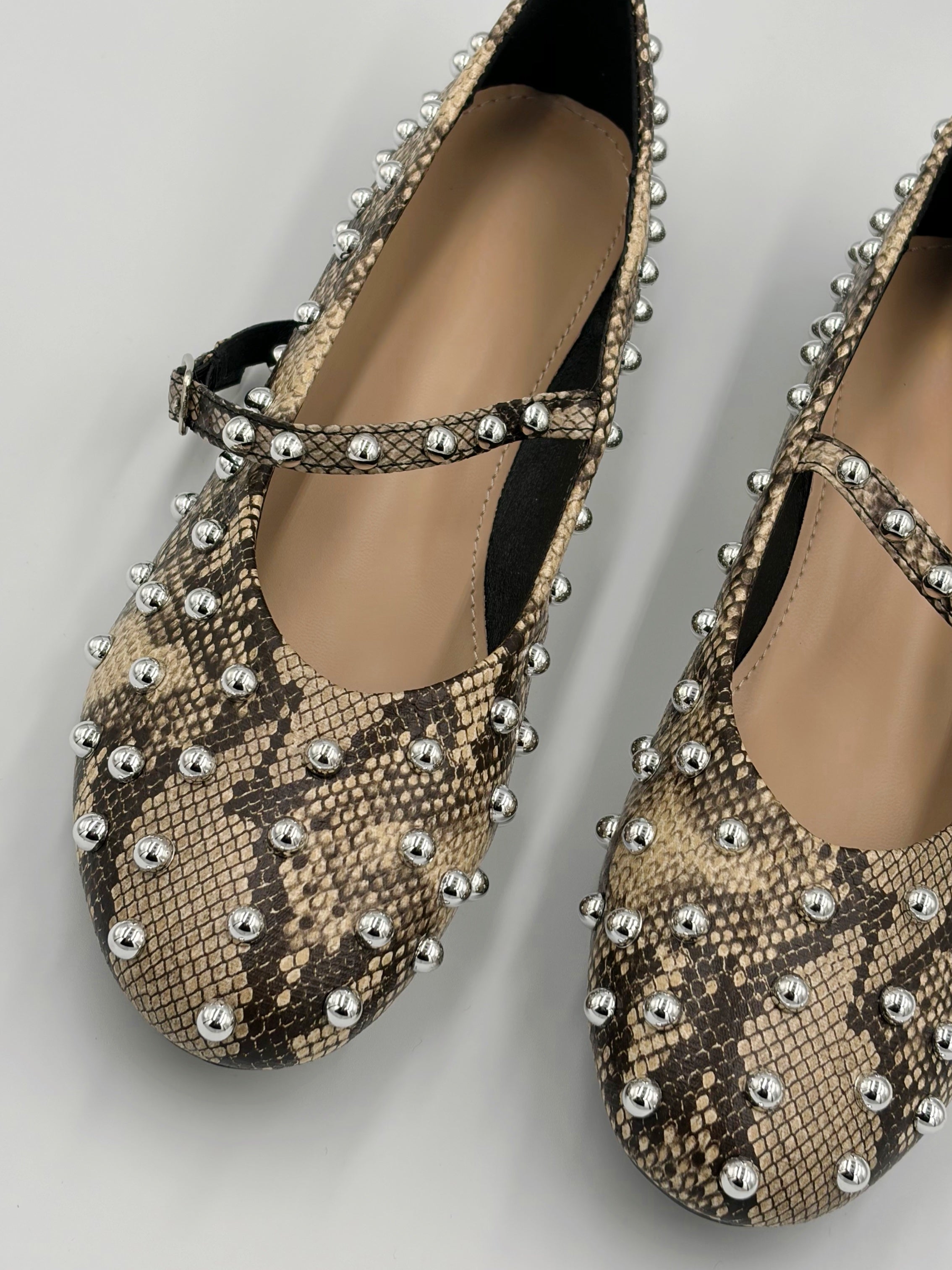 Studded Snake Flat Pumps