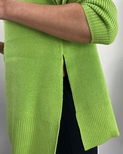 ICHI Ribbed Knit Side Slit Jumper - Parrot Green