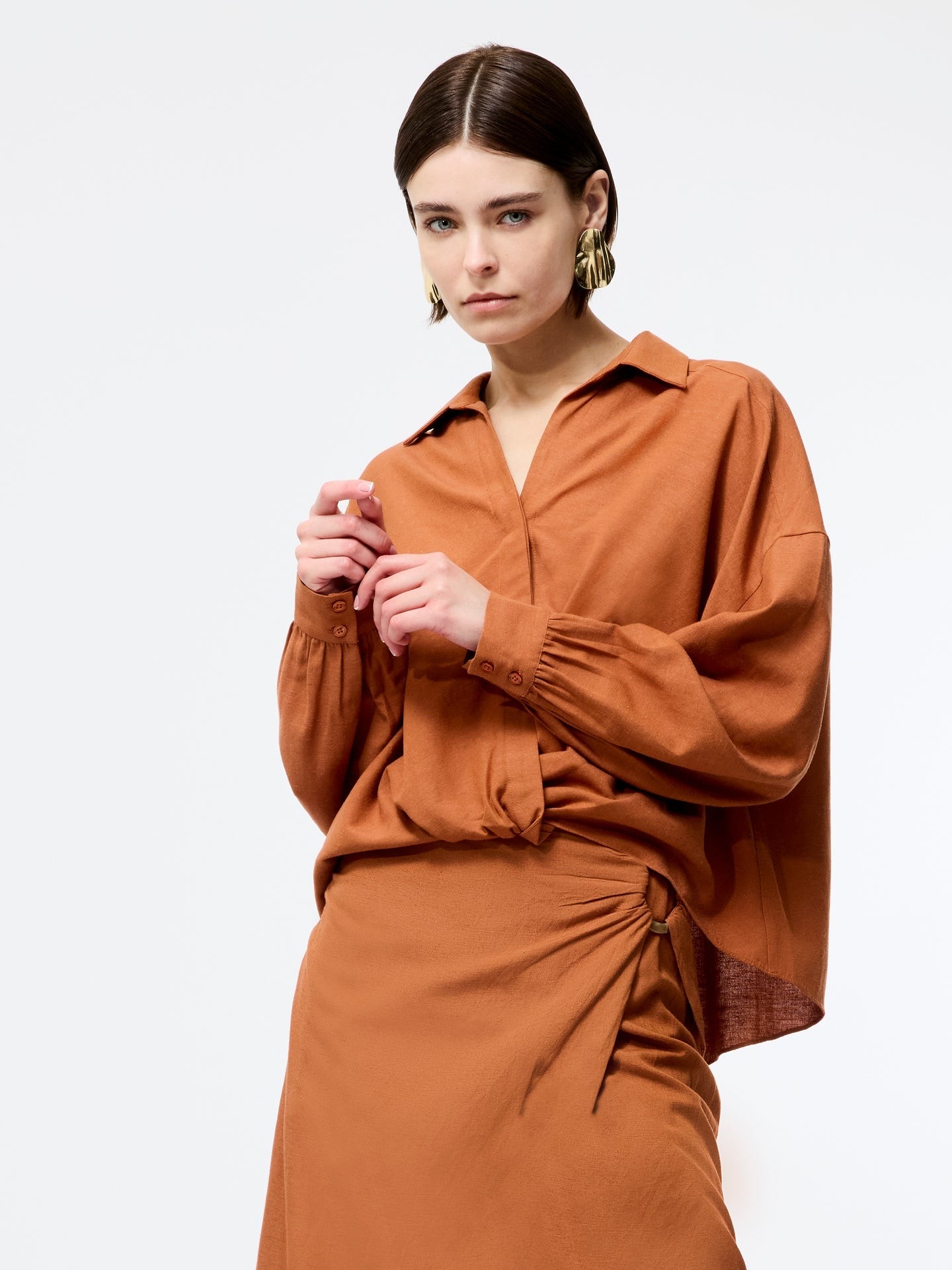 French Connection Ariette Linen Blend Tuck Shirt