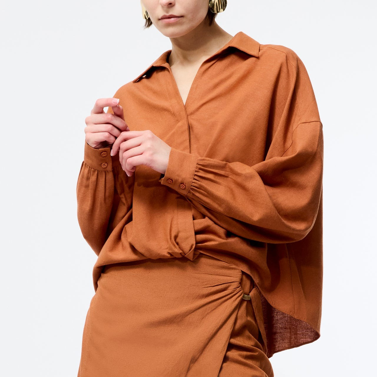 French Connection Ariette Linen Blend Tuck Shirt