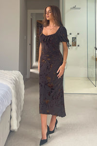 Dove Ruched Floral Detail Midi Dress