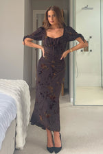 Load image into Gallery viewer, Dove Ruched Floral Detail Midi Dress
