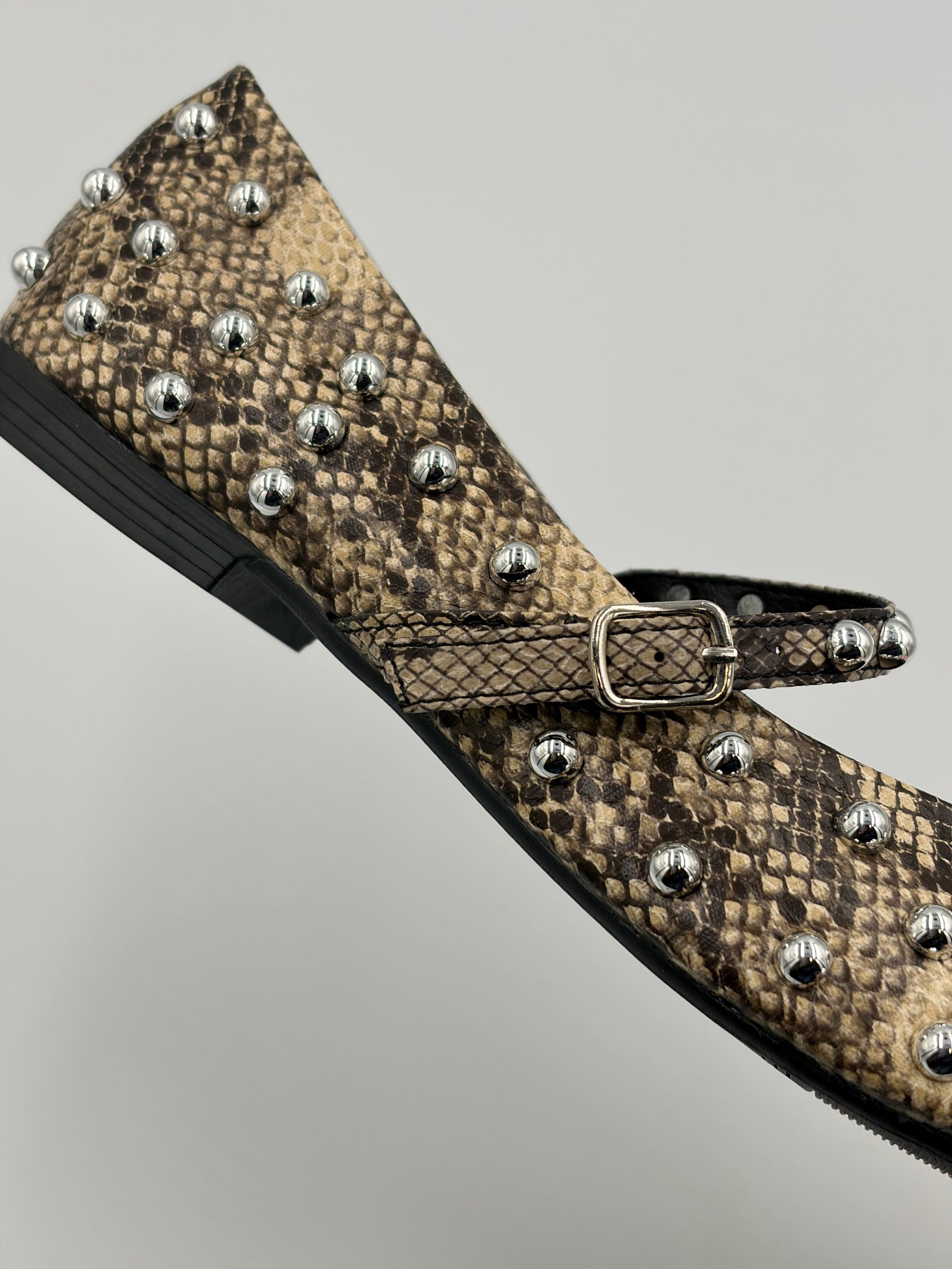 Studded Snake Flat Pumps