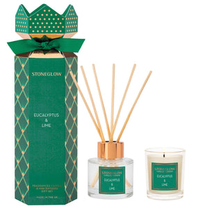 Stoneglow Christmas Candle & Reed Diffuser Duo Gift Set - Eucalyptus & Lime