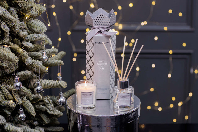 Stoneglow Christmas Candle & Reed Diffuser Duo Gift Set - White Cashmere & Pear