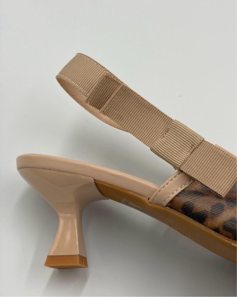 Mesh Leopard Print Slingback Heel